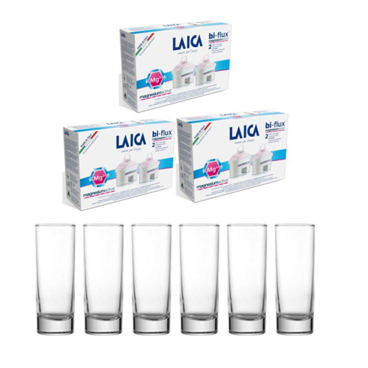 Laica Bi-Flux Magnesium универсален филтър 6 бр. + 6 броя чаша за вода цена