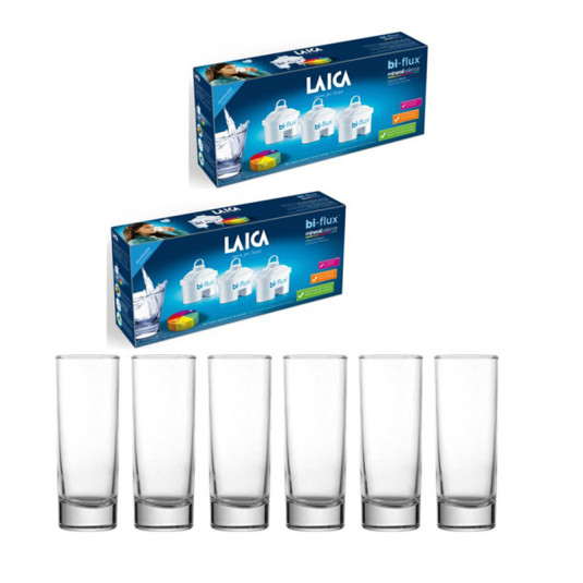 Laica Bi-Flux Mineral Balance  универсален филтър 6 бр. + 6 броя чаша за вода цена