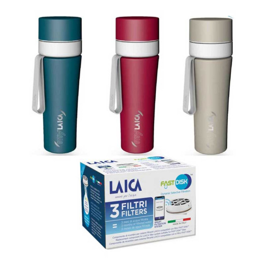 Laica Филтрираща бутилка, цветна Inox 550 мл. + 3бр. fats disk цена